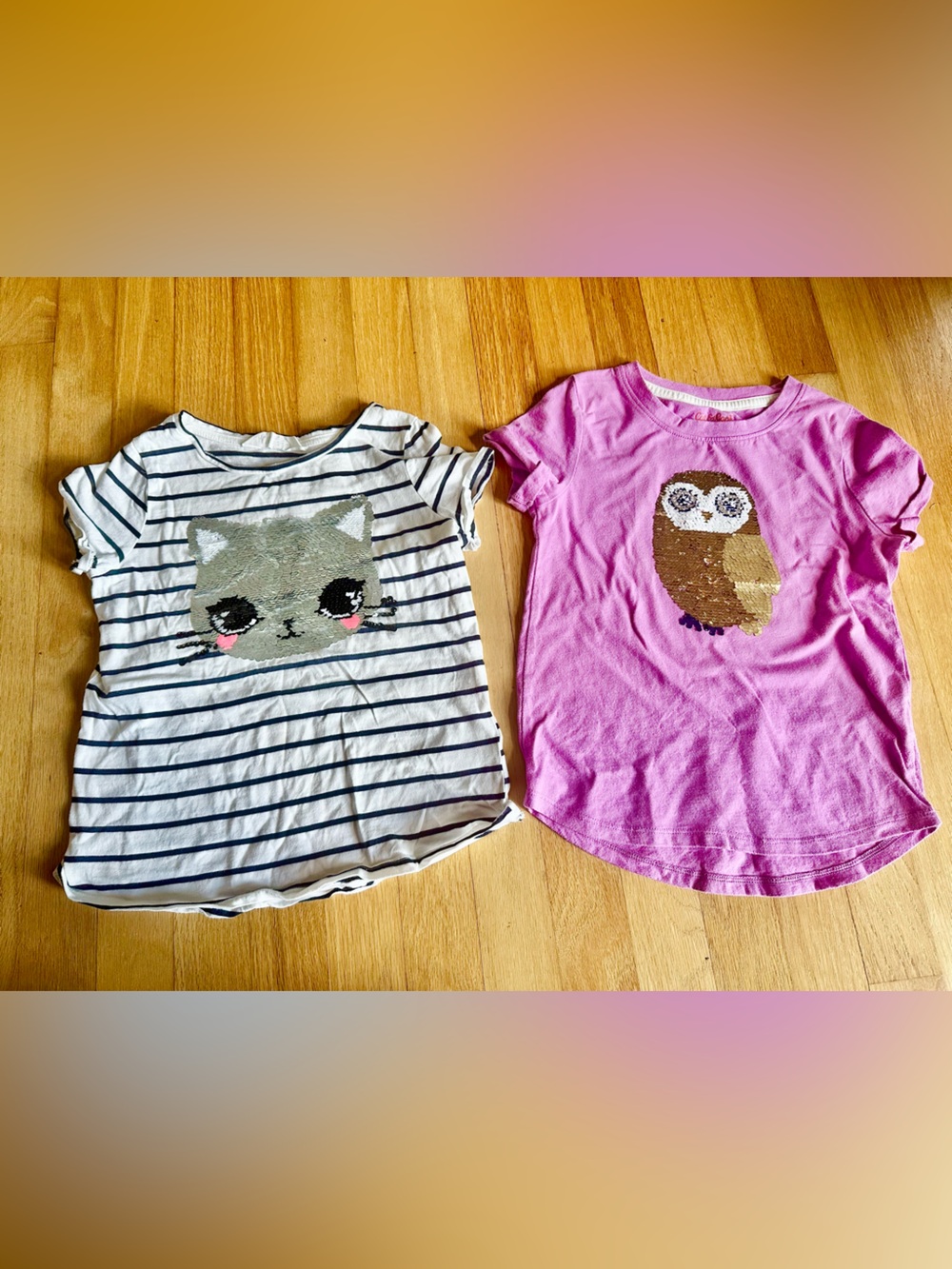 H&M cat & Jack 2 sequin flipper cat and owl Girls Tees Sz 6